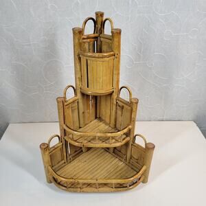 Vintage Bamboo Cane Corner Shelf Storage Primitive Farmhouse Decorative‎